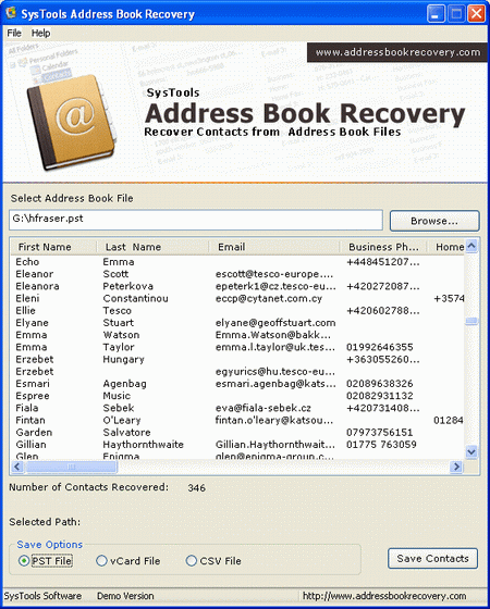 Recover PST Contacts 2.2